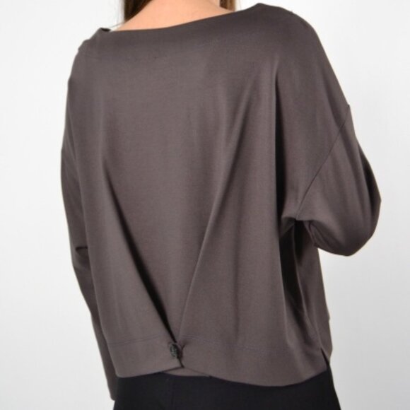 Bryn Walker USA Boxy Knit Button Back Shirt NEW $120 Slate Neutral Modal Nylon - Picture 1 of 6